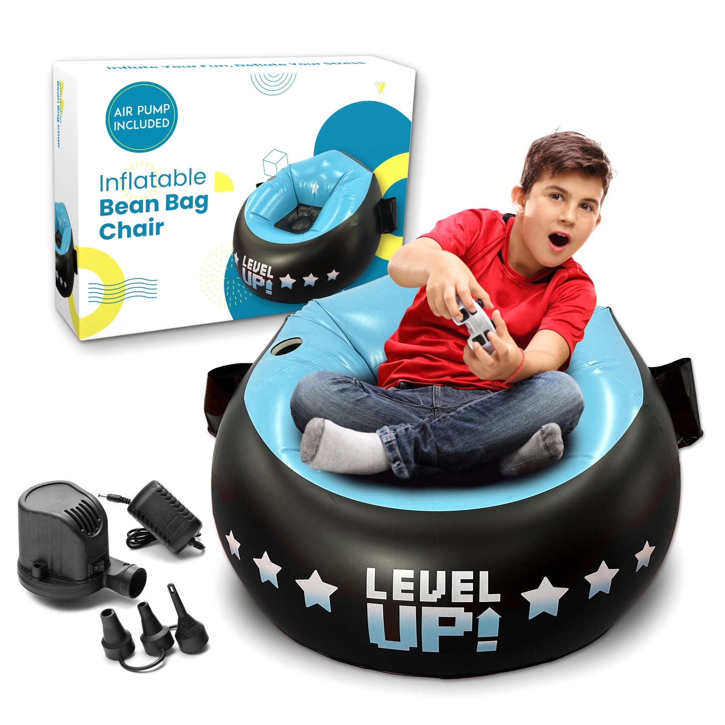 Inflatable Bean Bag Chair For Kids With Free Air Pump and Repair Kit- Perfect for Kids Aged 8-12